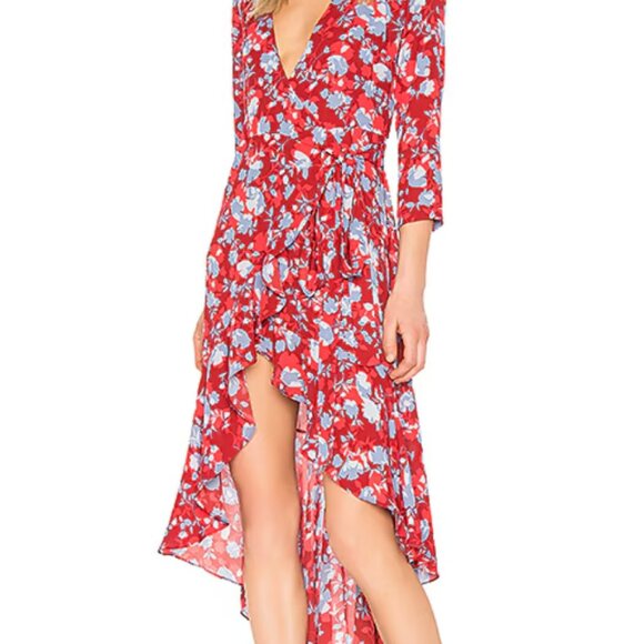 Alexis Red Floral Wrap Dress | Size S | 100% Polyester - Picture 1 of 8